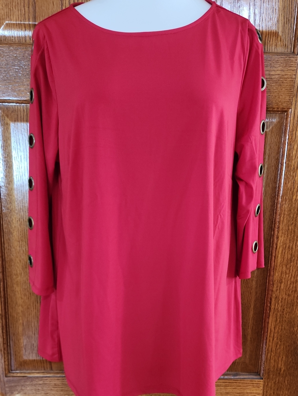 Avenue Red Long-Sleeve Funky Blouse with Grommet-Trim Sleeves 18